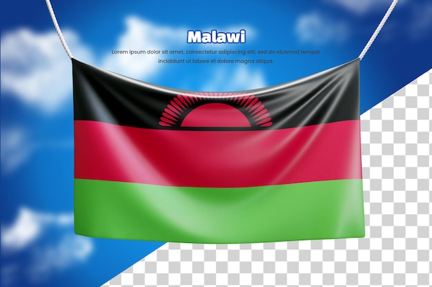 PSD 3d-bannerflagge von malawi oder 3d-malawi-winkende bannerflagge