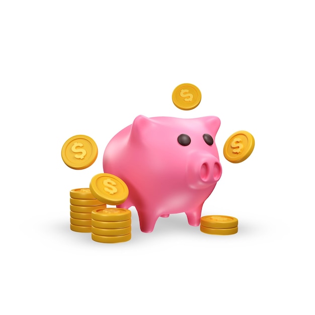 3d banque de cochons et collection de pièces d'or Investissement financier sûr