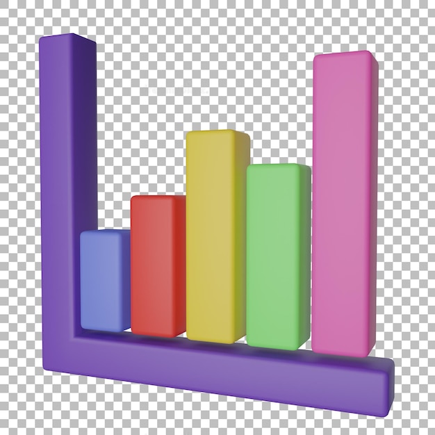 3d Bar Chart Right View with transparent background