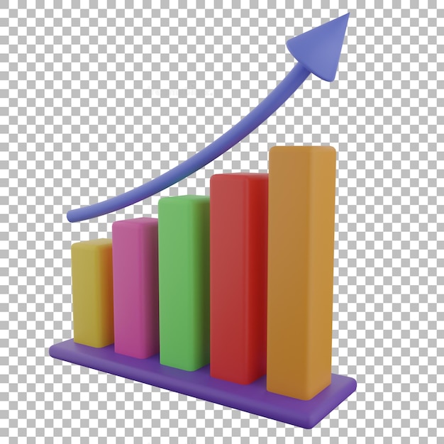 3d Bar graph and Chart Right view with transparent background