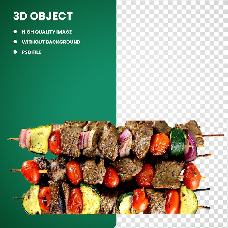PSD 3d barbecue mucho shish kebab barbecue cocina turca bistec algunos pinchos comida