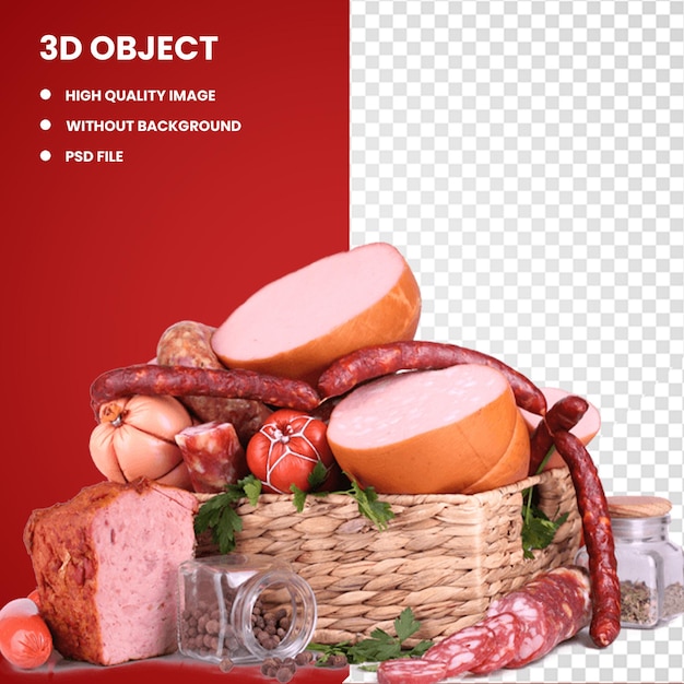 PSD 3d barbecue saucisse viande jambon nourriture