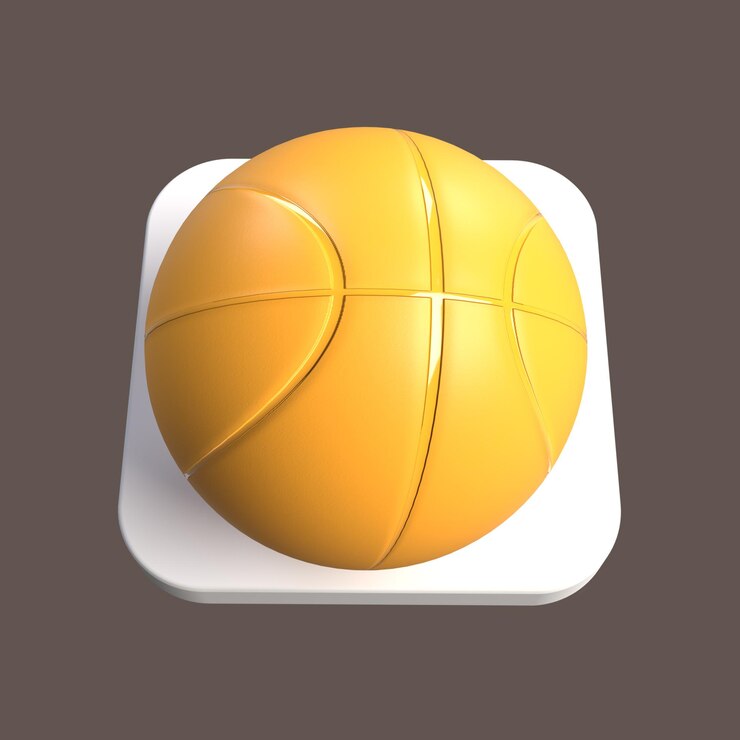 PSD 3d-basketball-ikonen auf einem weißen quadrat