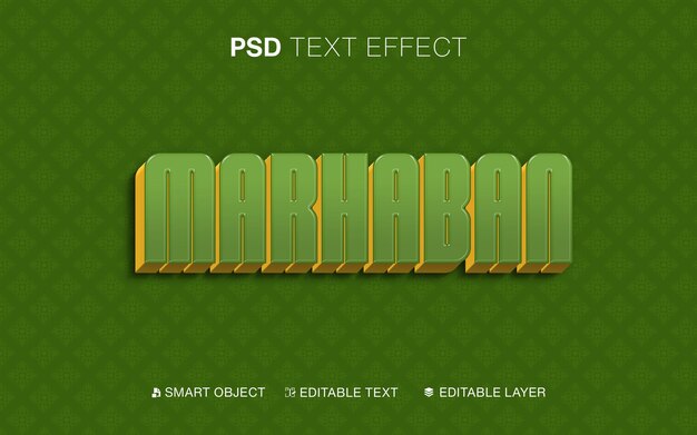 3D-bearbeitbarer Text Marhaban Grüne Farbe Text-Effekt