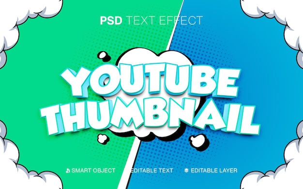 3D-bearbeitbarer Text Youtube Miniaturtext-Effekt Grüne und blaue Farbe im Comic-Stil