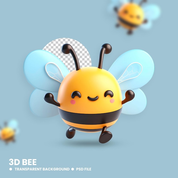 PSD 3d bee without background psd cute smiling face