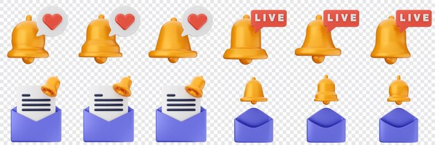 3D-Benachrichtigung Benachrichtigung E-Mail-Alert Aufmerksamkeit Anwendung Glocke Alarm Erinnerung Icon Set Bundle Illustration