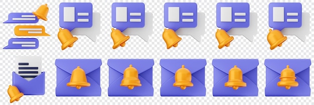 3D-Benachrichtigung E-Mail Benachrichtigung Warnung Aufmerksamkeit Anwendung Glocke Alarm Erinnerung Symbol Set Bundel Illustration