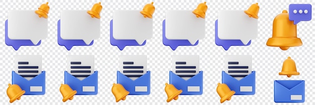 3D-Benachrichtigung Mail Chat Benachrichtigung Warnwarnung Aufmerksamkeit Anwendung Glocke Alarm Erinnerung Icon Set Bundle Illustration