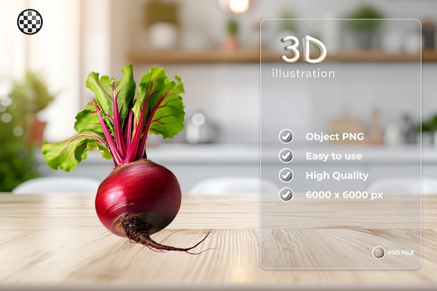 PSD 3d beterraba em colorful iluminação suave apenas png premium psd