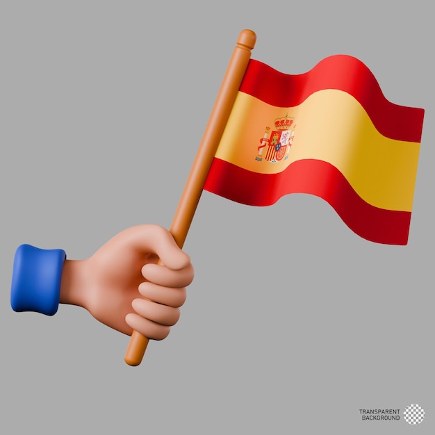 PSD 3d-bild von einer hand, die die spanische flagge hält