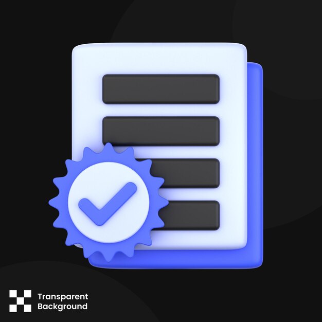 3D-Bild von Verified Document Verification 3D-Icon-Konzept 3D-Rendering