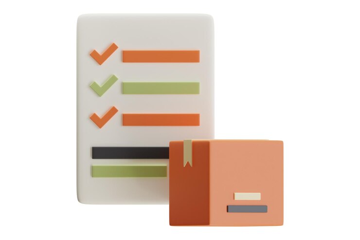 PSD 3d-bildung der checkliste und des paket-symbols