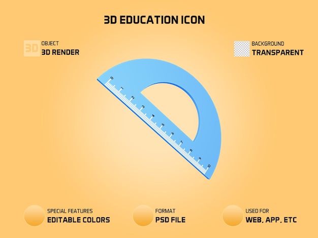 3d bildungs-ikonen-halbkreis-lineal