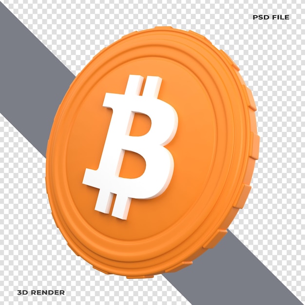 3D Bitcoin BTC Crypto Coin rendu sur fond transparent