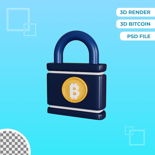 3d bitcoin sicurezza oggetto isolato illustrazione psd premium