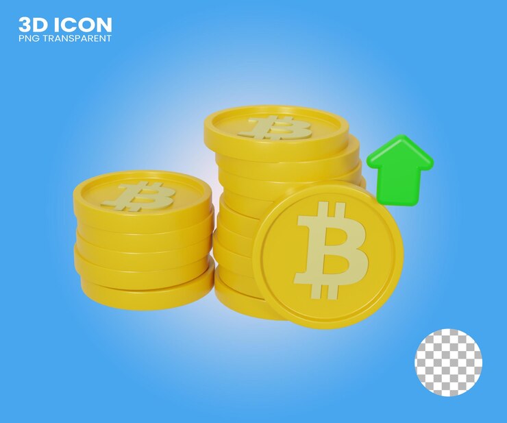 PSD 3d bitcoin up render con fondo transparente