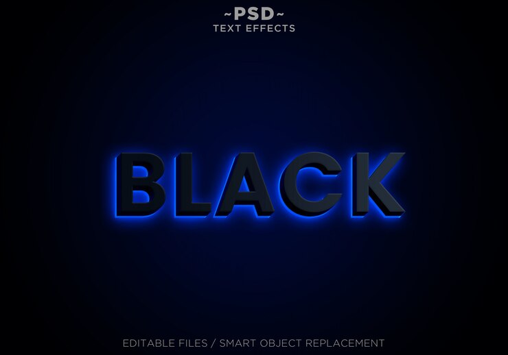 PSD 3d black blue neon effects editable text