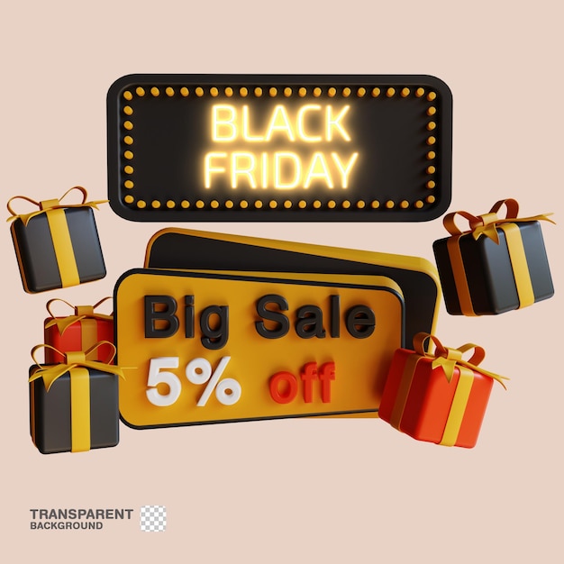 3d black friday banner in black gold discount sale mit neon text glow für marketing source