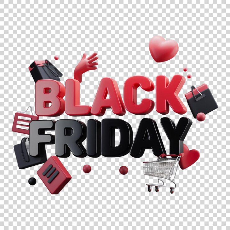 PSD 3d black friday texto adhesivo promocional negro y rojo