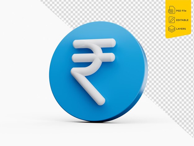 3d blau glänzendes indisches Rupie-Symbol erhöhen und verringern Symbol auf weißem Hintergrund 3D-Darstellung