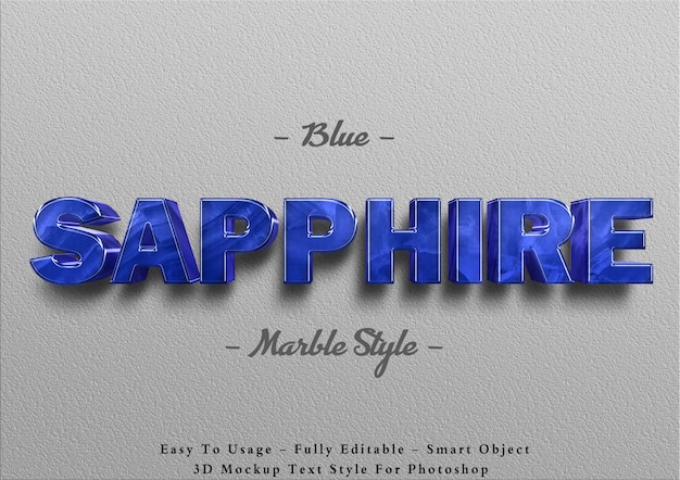 3d blaue saphir-marmor-texteffektschablone