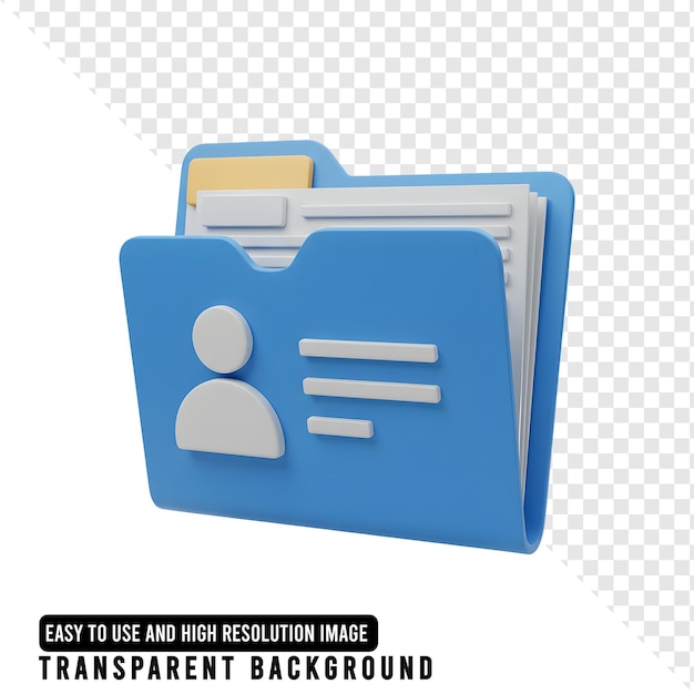 3D-blaues Ordner-Symbol mit Benutzerprofil für Geschäfts- und Datenverwaltung