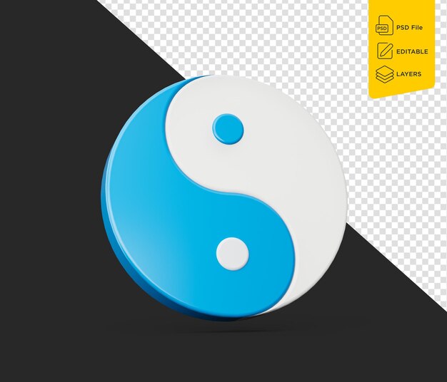 PSD 3d bleu et blanc yin et yang symbole d'harmonie et d'équilibre sur un fond sombre illustration 3d