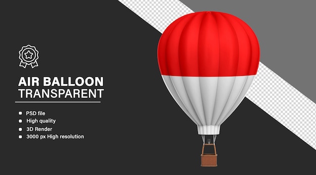 3D-Blimp mit isolierter indonesischer Flagge auf durchsichtigem Hintergrund
