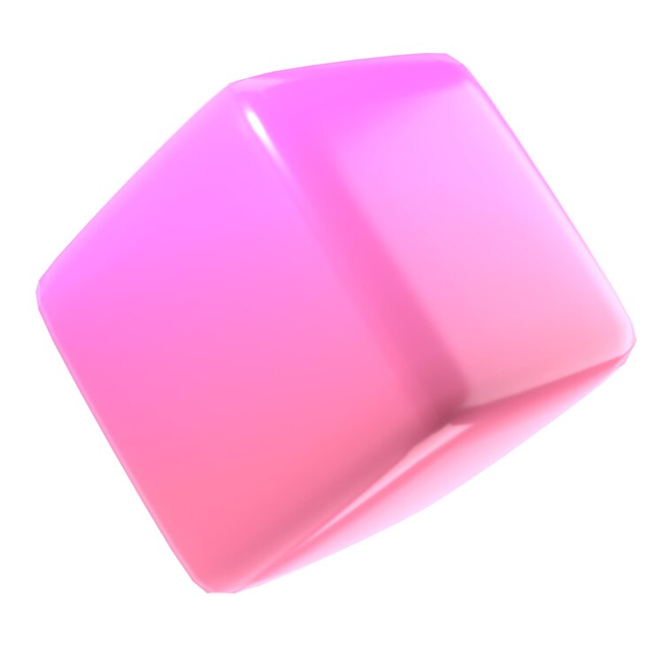 PSD 3d bloco objeto cubo metálico forma geométrica abstrata realista rosa brilhante e lila gradiente modelo de luxo ilustração de design decorativo elemento brilhante minimalista maquete transparente isolado pgn