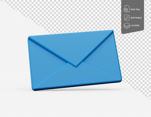 3d Blue Close Mail Envelope Icon Nuovo messaggio isolato su sfondo bianco Illustrazione 3d