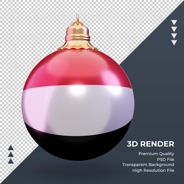 3d bola de natal, bandeira do iêmen, renderização, vista frontal