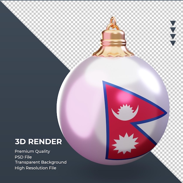 PSD 3d bola de natal bandeira do nepal renderizando a vista esquerda