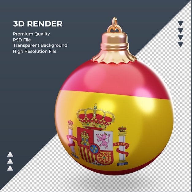 3d bola de natal da bandeira da espanha renderizando a vista certa