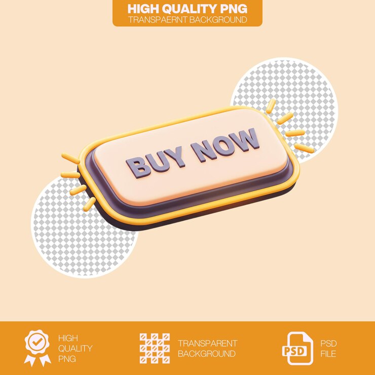 PSD 3d bold buy now button png on white background