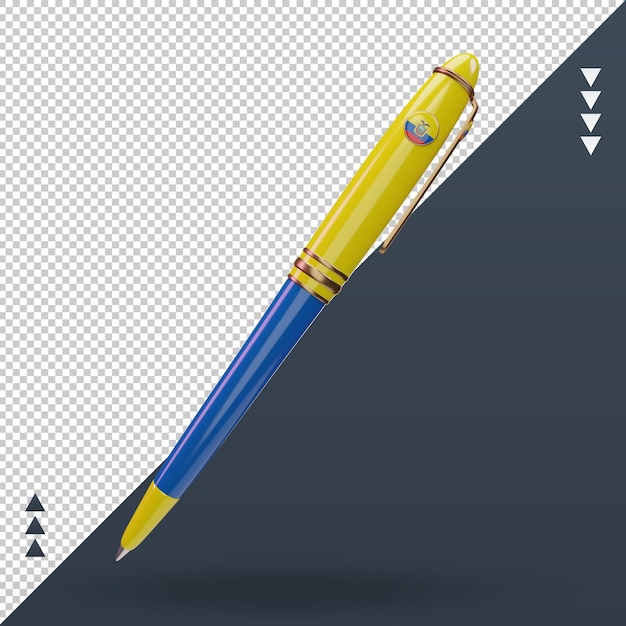 3d bolígrafo ecuador bandera representación vista frontal