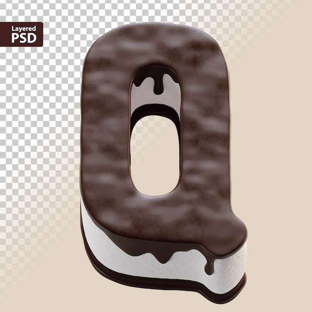 PSD 3d bolo de chocolate letra q