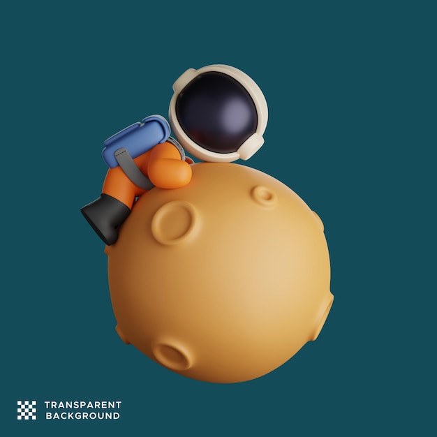 3d bonito astronauta abraçando a lua. personagem de desenho animado fofo