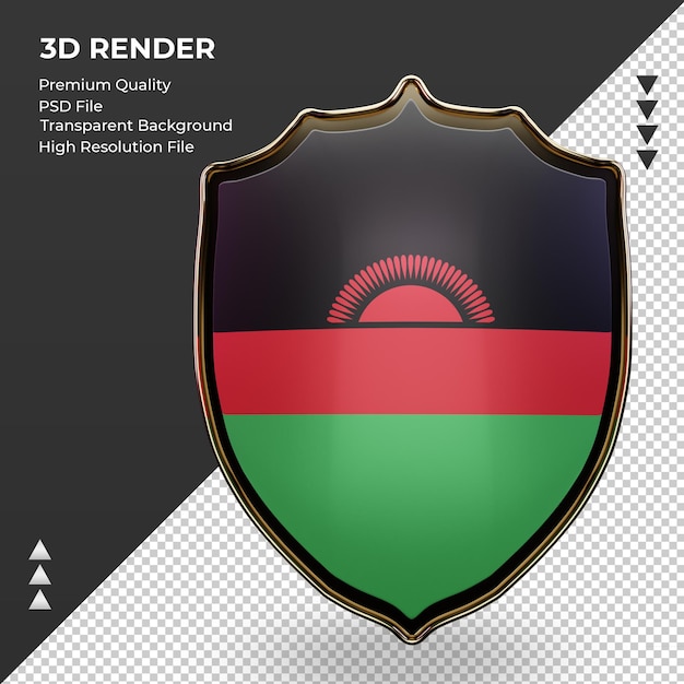 3d, Bouclier, Malawi, Drapeau, Rendu, Vue Frontale