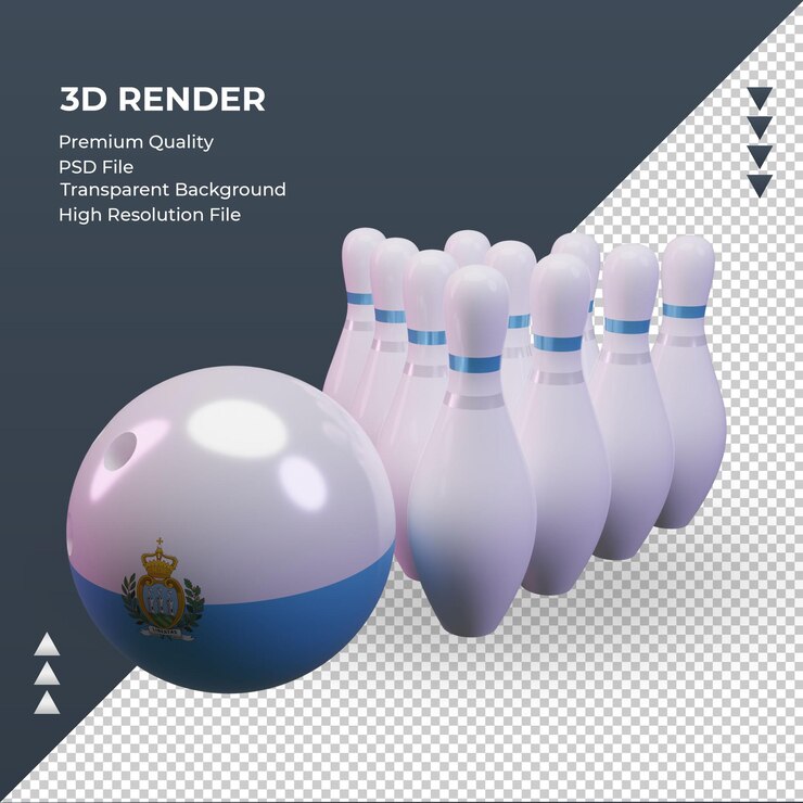 PSD 3d bowling day bandiera sammarinese rendering vista destra