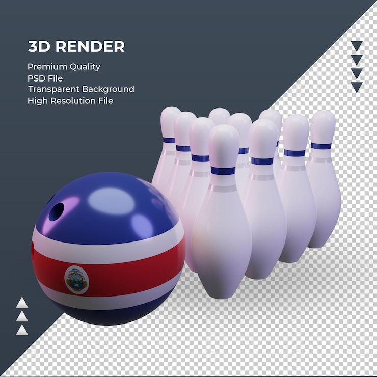 PSD 3d bowling day costa rica flag rendu vue droite