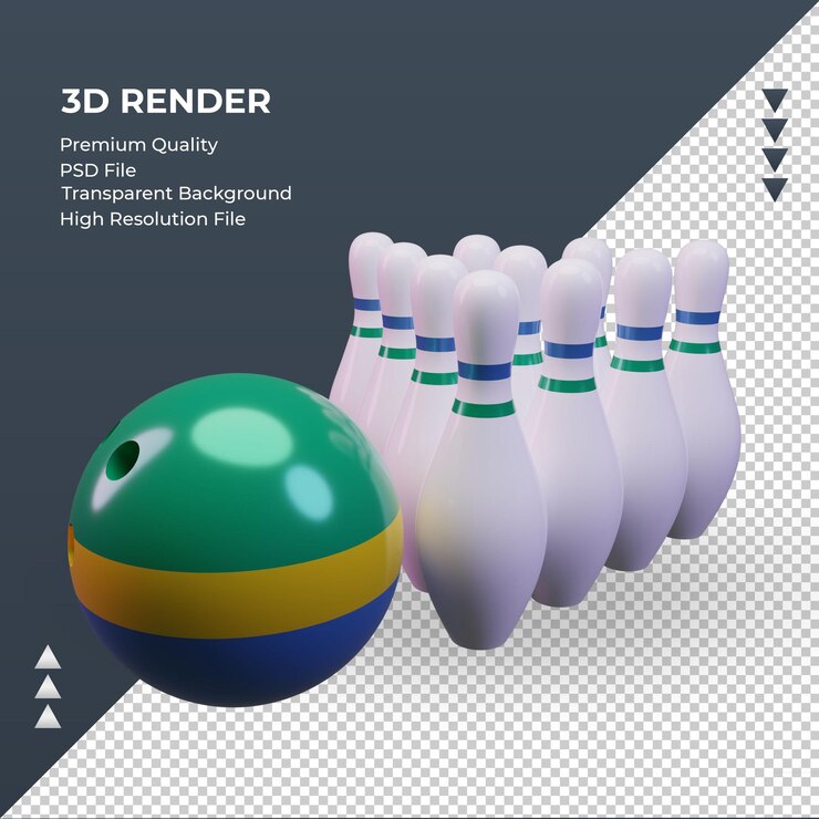 PSD 3d bowling day gabon bandiera rendering vista a destra
