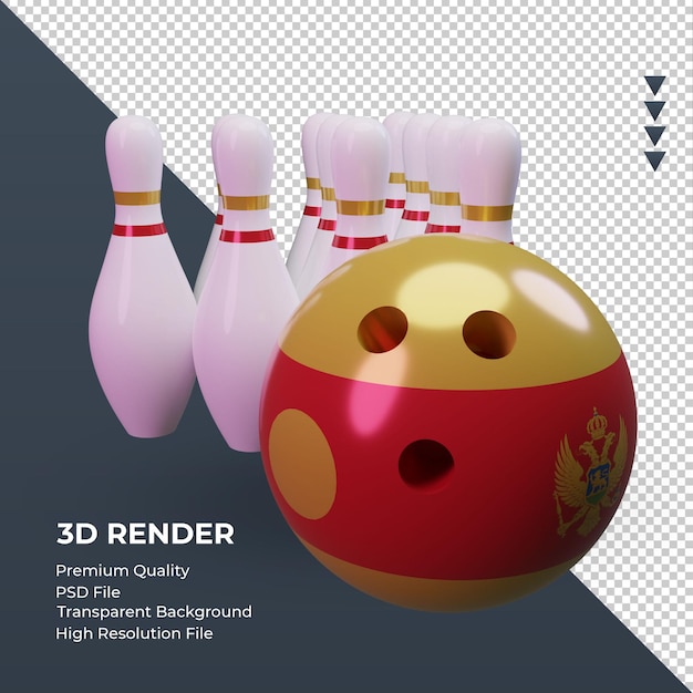 3d bowling day Montenegro flag rendering left view