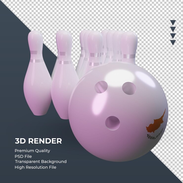 PSD 3d bowlingový den, kyperská vlajka, renderování z levého pohledu