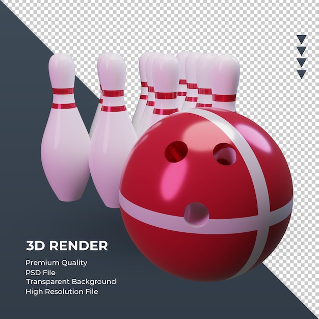 3D-Bowlingtag Dänemark-Flaggendarstellung linke Ansicht
