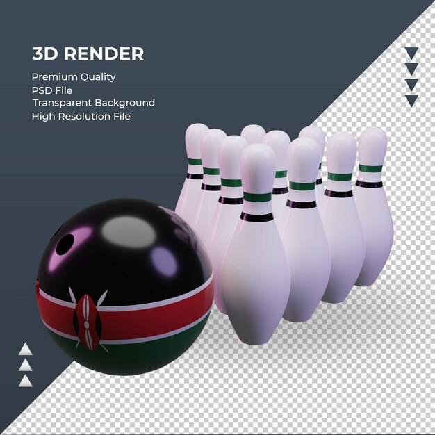 PSD 3d-bowlingtag kenia-flagge, die die rechte ansicht wiedergibt