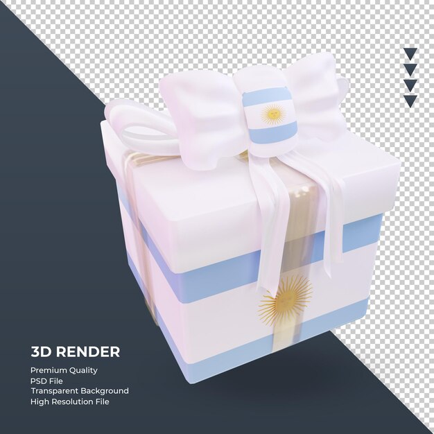 3d box cadeau drapeau de l'Argentine rendu vue de gauche