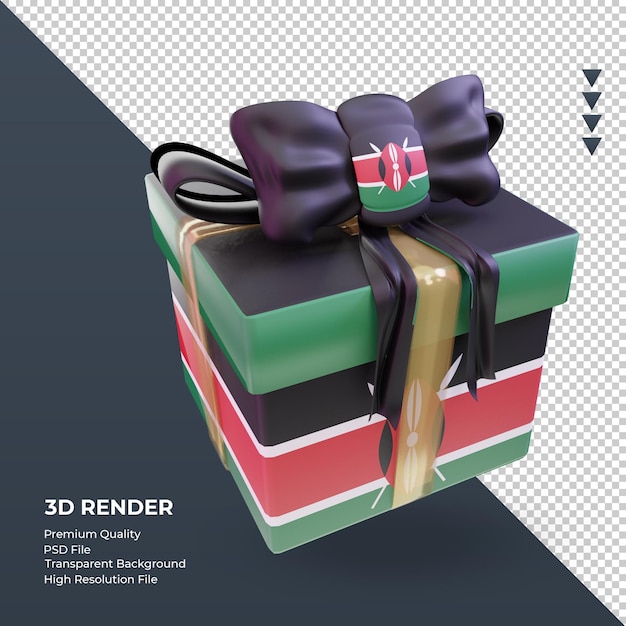 3D Box Geschenk Kenia Flagge Rendering linke Ansicht