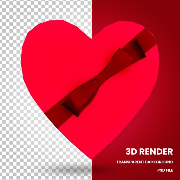 PSD 3d-boxen in herzform render die elemente des valentinsgrußes