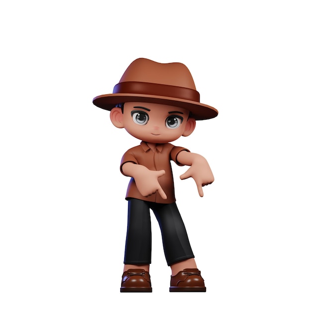 3d Boy Detective Pointing Down Pose